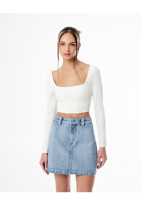 Falda Tiro Alto Denim índigo Medio Mujer Azul