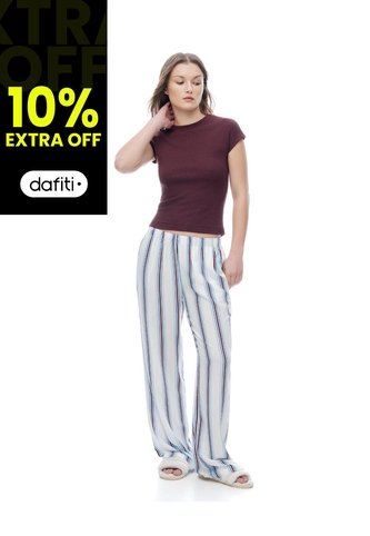 Pantalón Relaxed Tiro Medio Azul Rayas Mujer Azul Gef