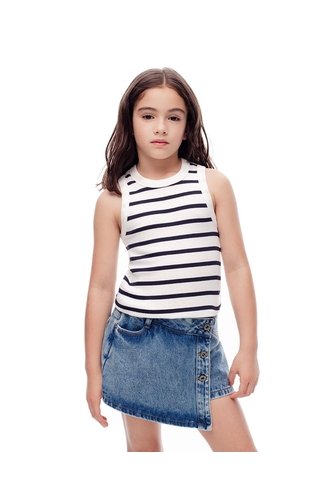 Camiseta Esqueleto Slim Rib Algodón Rayas Niña Blanco Gef