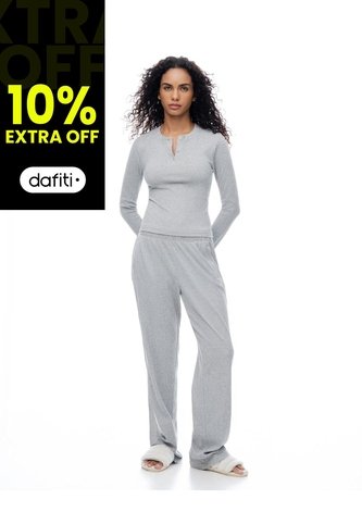 Pantalón Regular Tiro Medio Gris Mujer Gris Gef