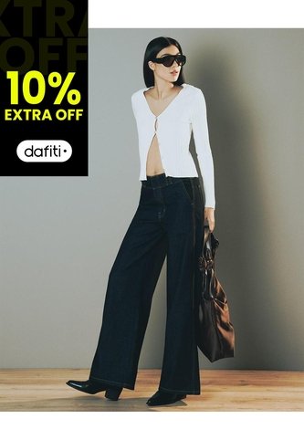 Jean Wide Leg Tiro Medio índigo Osc Mujer Azul Gef