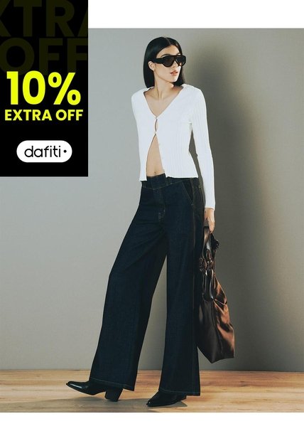 Jean Wide Leg Tiro Medio índigo Osc Mujer Azul