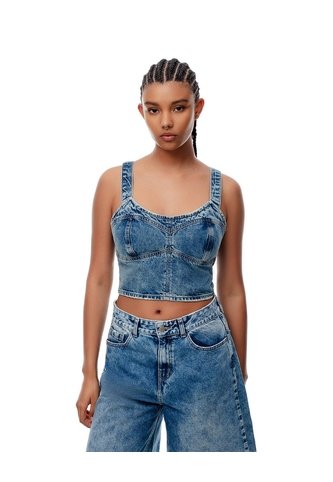 Crop Top Denim índigo Medio Mujer Azul Oscuro Gef