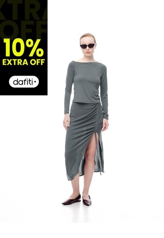 Falda Midi Tiro Medio Gris Mujer Gris Gef