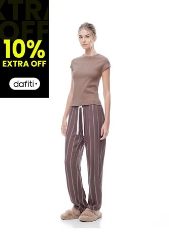Pantalón Regular Tiro Medio Café Rayas Mujer Cafe Gef