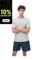 Pijama Relaxed Manga Corta Azul Cuadros Hombre Azul de Gef