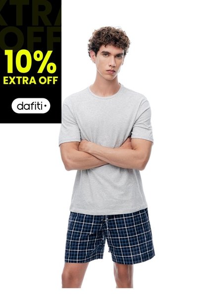Pijama Relaxed Manga Corta Azul Cuadros Hombre Azul