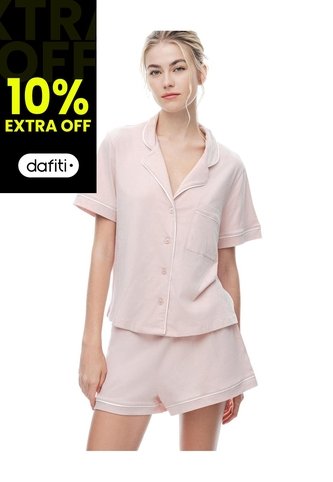Camisa + Short De Pijama Algodón Palo De Rosa Mujer Rosa Claro Gef