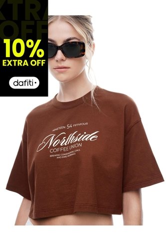 Camiseta Crop Regular Algodón Café Estampada Mujer Cafe Gef