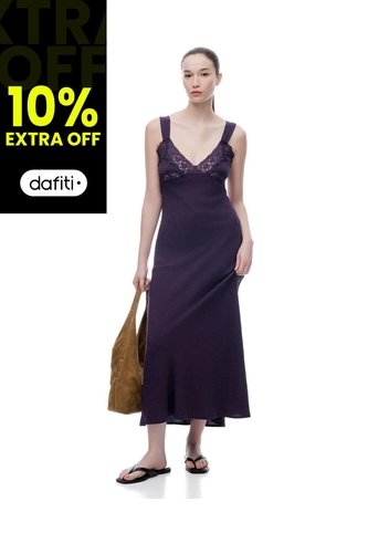 Vestido Largo Lencero Encaje Morado Mujer Purpura Gef