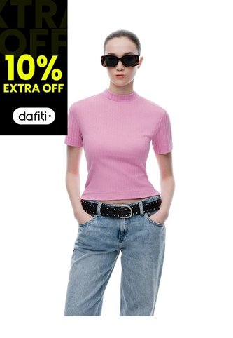 Camiseta Crop Slim Algodón Rosada Mujer Rosa Gef