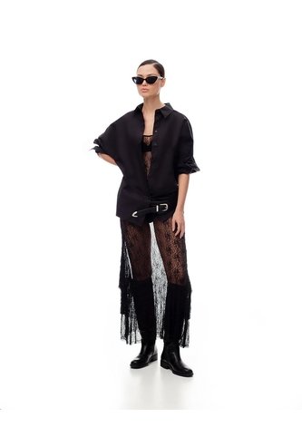 Vestido Largo Encaje Negro Mujer Negro Gef