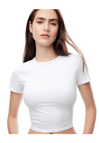 Camiseta Crop Slim Algodón Blanca Mujer Blanco Gef