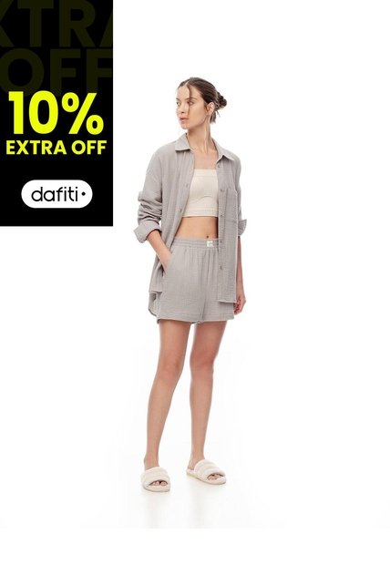 Short Relax Tiro Alto Texturizado Taupe Mujer Marron Claro