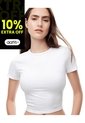 Camiseta Crop Slim Algodón Blanca Mujer Blanco de Gef