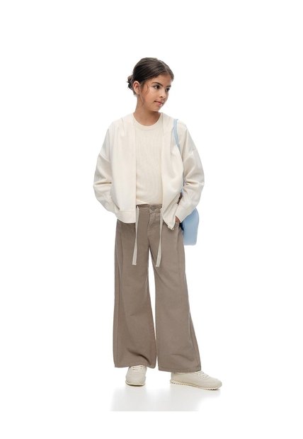 Pantalón Loose Tiro Medio Algodón Café Niña Cafe