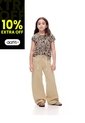 Pantalón Wide Leg Tiro Medio Drill Algodón Habano Niña Marron de Gef