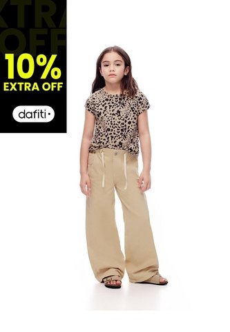 Pantalón Wide Leg Tiro Medio Drill Algodón Habano Niña Marron Gef