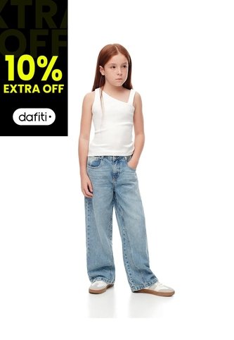 Jean Wide Leg Tiro Medio índigo Medio Niña Azul Oscuro Gef