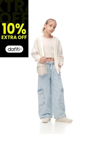 Jean Cargo Wide Leg Tiro Alto índigo Claro Niña Azul Oscuro Gef