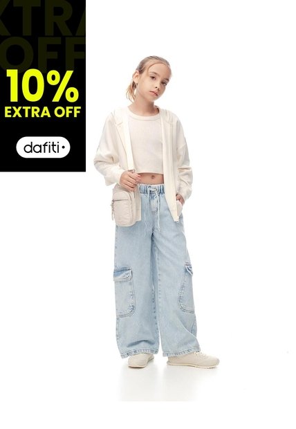 Jean Cargo Wide Leg Tiro Alto índigo Claro Niña Azul Oscuro