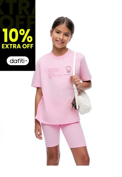 Camiseta + Biker Algodón Rosado Niña Rosa