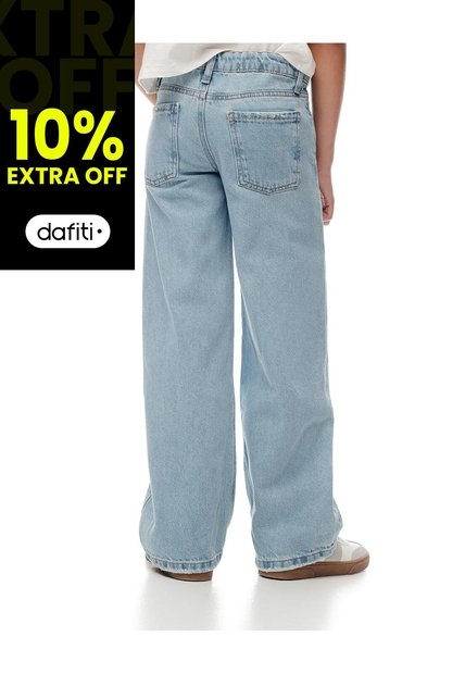Jean Wide Leg Tiro Medio Brillos índigo Claro Niña Azul Oscuro
