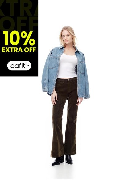 Jean Flare Tiro Alto Efecto Gamuza Café Mujer Marron