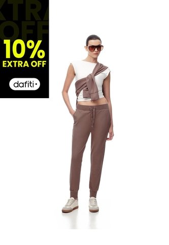 Jogger Tiro Medio Algodón Café Mujer Cafe Gef