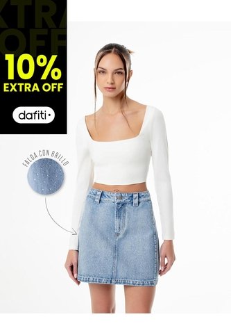 Falda Tiro Alto Denim índigo Medio Mujer Azul Gef