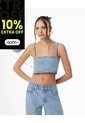 Crop Top Denim Brillos índigo Claro Mujer Azul de Gef