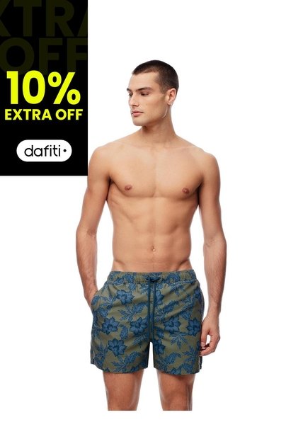 Pantaloneta De Baño Estampada Hombre Verde