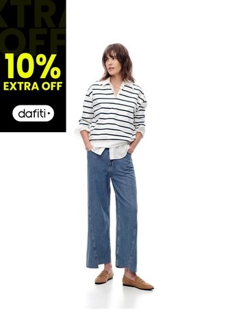 Jean Wide Leg Tiro Medio índigo Medio Mujer Azul Gef