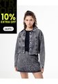 Falda Tiro Alto Denim Tachuelas Gris Mujer Azul de Gef