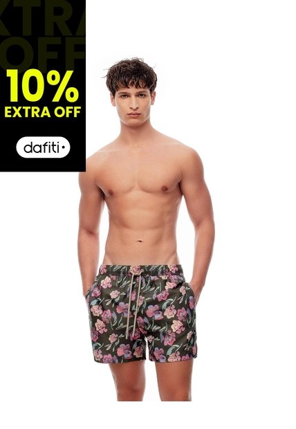 Pantaloneta De Baño Estampada Hombre Verde