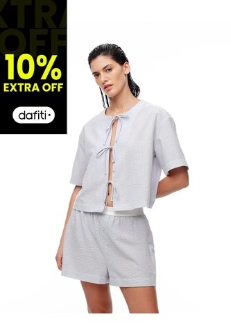 Short Relax Tiro Alto Texturizado Azul Mujer Azul Gef