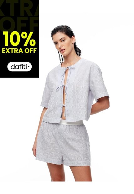 Short Relax Tiro Alto Texturizado Azul Mujer Azul