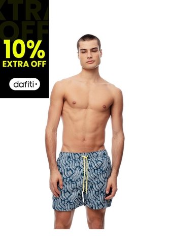 Pantaloneta De Baño Estampada Hombre Azul Gef