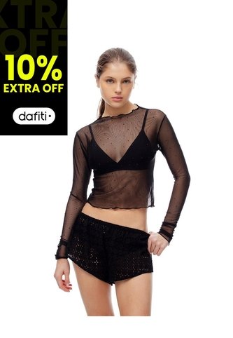 Camibuzo Slim Tejido Tull Brillos Negra Mujer Negro Gef