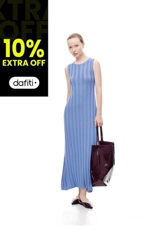Vestido Largo Tejido Acanalado Azul Mujer Azul Gef