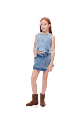 Blusa Denim Regular índigo Medio Niña Azul