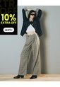 Pantalón Wide Leg Tiro Medio Café Cuadros Mujer Cafe de Gef