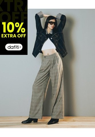 Pantalón Wide Leg Tiro Medio Café Cuadros Mujer Cafe Gef