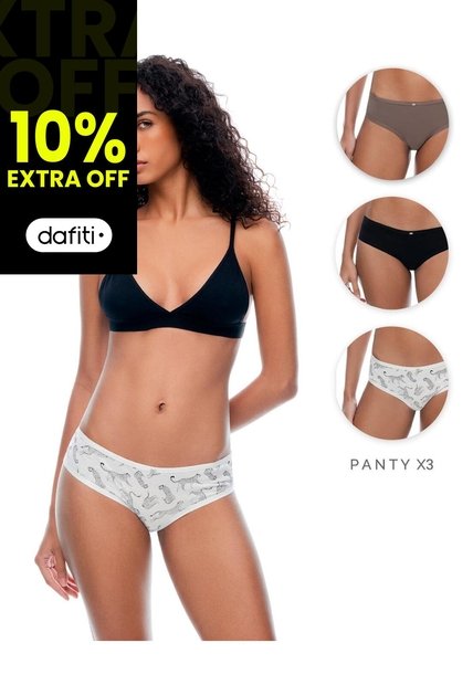 Panty Cachetero Algodón Tiro Medio X3unds Surtido Mujer Multicolor