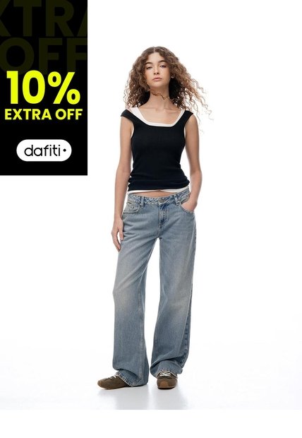 Jean Regular Tiro Bajo índigo Medio Mujer Azul