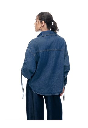 Camisa Oversize Manga Larga índigo Medio Mujer Azul