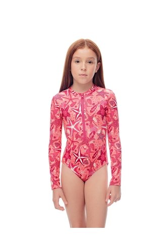 Vestido De Baño Manga Larga Estampado Niño Niña Naranja Gef