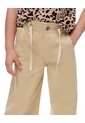 Pantalón Wide Leg Tiro Medio Drill Algodón Habano Niña Marron de Gef