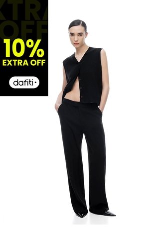 Pantalón Regular Tiro Medio Negro Mujer Negro Gef