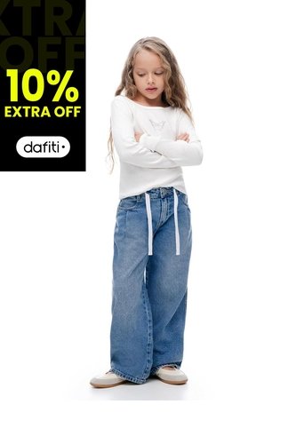 Pantalón Loose Tiro Medio índigo Niña Azul Gef